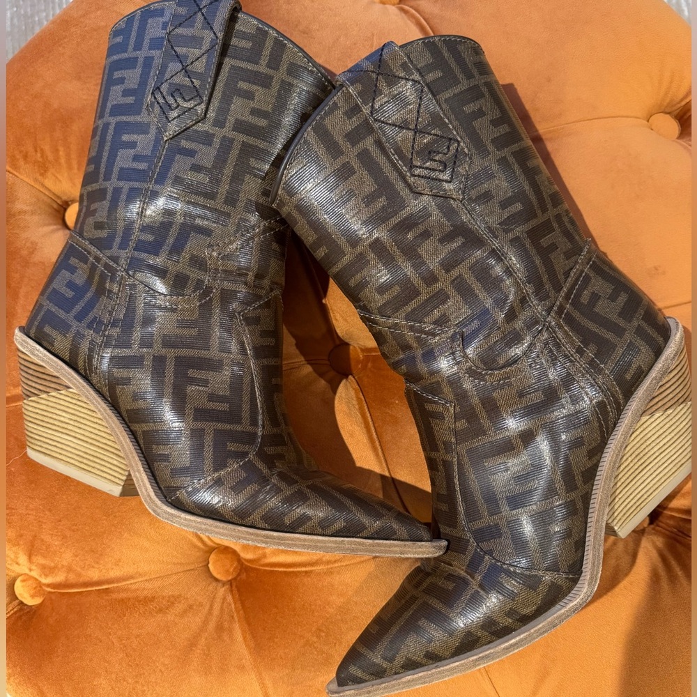 Fendi Dark Brown Monogram Western Boots Like New!!!